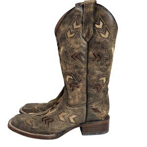Circle G Cowboy Boots Womens 6.5 M Brown Leather Aztec Embroidered Snip Toe